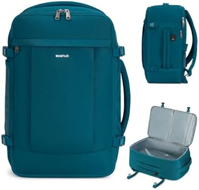 ECOHUB 17'' Small Travel Backpack, United Airlines Personal Item Bag 16.9"x10"x7.5" Carry on Backpack with USB Port Luggage Sleeve Travel Essentials for Men Women Water Resistant, Teal by ECOHUB