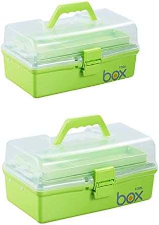 Kinsorcai 2PCS 12'' Three-Layer Clear Plastic Storage Box/Tool Box, Multipurpose Organizer and Portable Handled Storage Case for Art Craft and Cosmetic (Green) by Kinsorcai