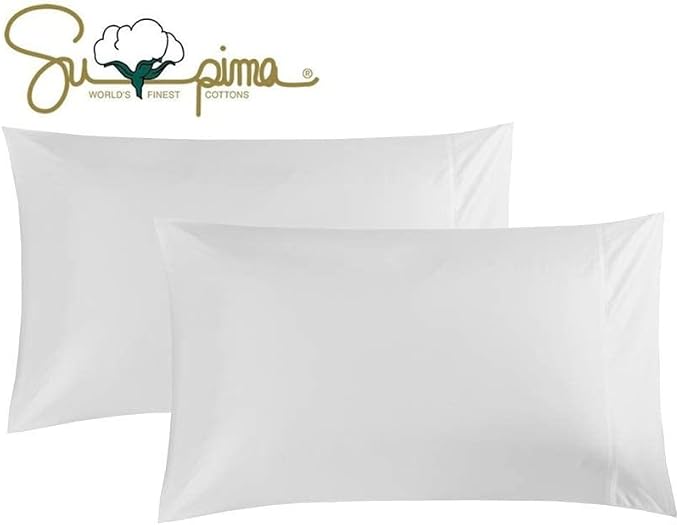 100% Supima Cotton 600 Thread Count Queen Pillowcase Set of 2, Luxury Hotel Pillow Cases,Soft & Silky Sateen Weave, Premium Quality Stardand Pillowcase 2 Pieces (White,STD) by ELINEN