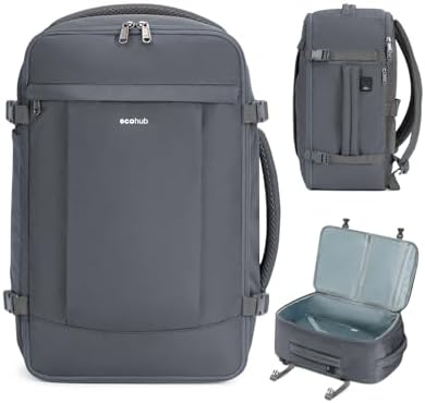 ECOHUB 17'' Small Travel Backpack, United Airlines Personal Item Bag 16.9"x10"x7.5" Carry on Backpack with USB Port Luggage Sleeve Travel Essentials for Men Women Water Resistant, Grey by ECOHUB