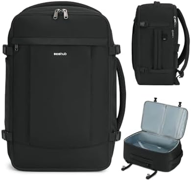 ECOHUB 17'' Small Travel Backpack, United Airlines Personal Item Bag 16.9"x10"x7.5" Carry on Backpack with USB Port Luggage Sleeve Travel Essentials for Men Women Water Resistant, Black by ECOHUB