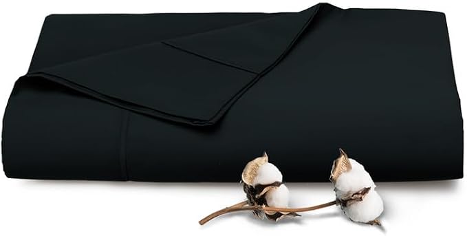 Pizuna Pure 100% Cotton Flat Sheets Only Twin XL Black (1 PC), Luxurious 400 Thread Count Long Staple Cotton Sateen with 4inch Hem (Combed Twin XL Flat Sheet Only Cotton) by Pizuna