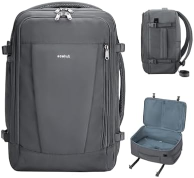 ECOHUB 17'' Travel Backpack, Personal Item Backpack with 13 Pockets, Flight Approved Carry on Backpack with USB Port & Luggage Sleeve, Travel bag for Men & Women, Water Resistant Backpack, Grey by ECOHUB
