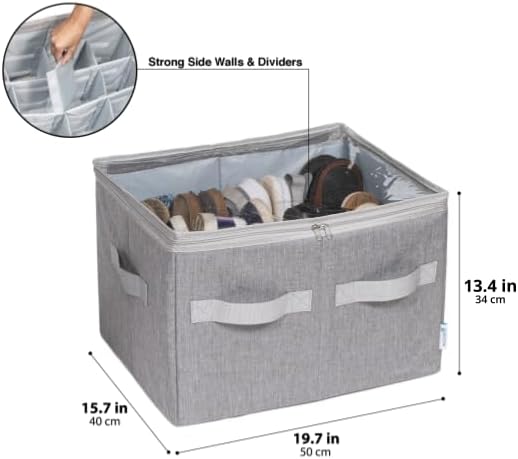 Moteph Shoe Organizer Closet Storage Solution with Clear Cover & Adjustable Dividers for Shoes, Handbags, Blankets, Linen, Clothing (Medium - 16 Pairs, Grey) - Image 5