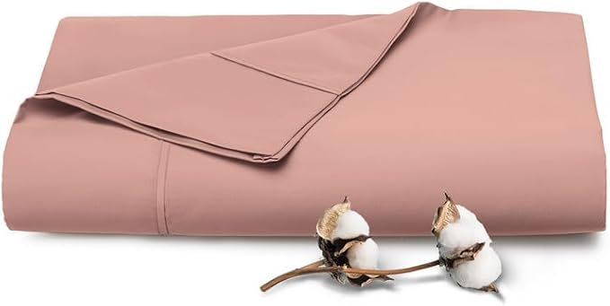 Pizuna Pure 100% Cotton Flat Sheets Only King Pale Rose Pink (1 PC), Luxurious 400 Thread Count Long Staple Cotton Sateen with 4" Hem (Combed King Flat Sheet Only Cotton) by Pizuna