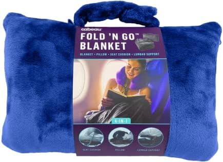 Cabeau Fold ‘N Go Travel Blanket Doubles as Neck Support Pillow, Versatile Lumbar Support Cushion, with Compact Travel Case - French Microfiber (Blue) (Pack of 2) - Image 2