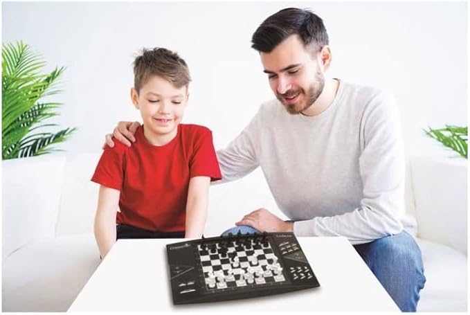 Lexibook, Chessman® Elite, Interactive Electronic Chess Game +, 64 Levels of Difficulty, LEDs, Family Child Board Game, Black/White, CG1300