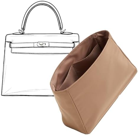 Soft Nylon Kelly 28 Bag Insert, Lightweight Luxury Purse Organizer Insert for Hermes Kelly 28 with Multiple Pockets, Premium Smooth Zipper Inner Liner for Women's Handbags (KL28, Etoupe Grey) by OAIKOR