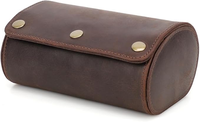 Genuine Leather Watch Roll Travel Case,2 Slots Vintage Full Grain Leather Watch Box with Pillow for Men,Watch Storage Organizer for Home Storage, Gifts - Image 2