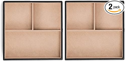 Glenor Co Jewelry Organizer Tray - Set of 2 - Stackable 6 Slots Jewelry Storage Trays - Display on Dresser or Drawer - Compatible with Other Trays - Black by GlenorCo