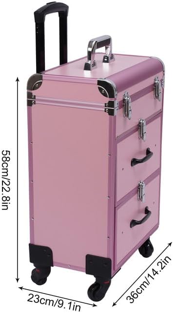 Rolling Makeup Case with Drawer Cosmetic Trolley 3 Tier Travel Cosmetic Organizer on Wheels Salon Barber Case for Makeup Artist Tattooist Nail Tech Hairstylists (Type D, Pink) - Image 2