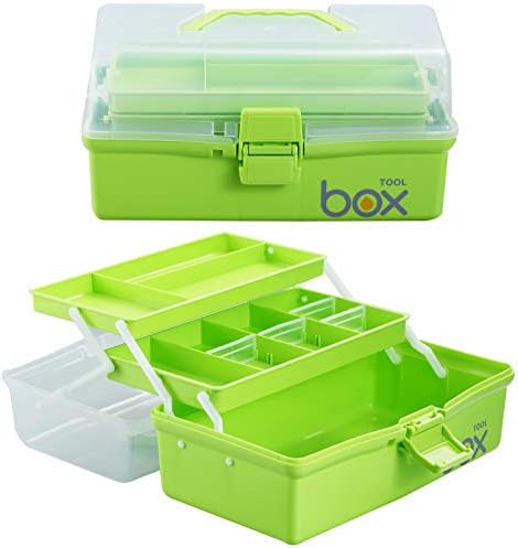 Kinsorcai 12'' Three-Layer Clear Plastic Storage Box/Tool Box, Multipurpose Organizer and Portable Handled Storage Case for Art Craft and Cosmetic (Green) - Image 3