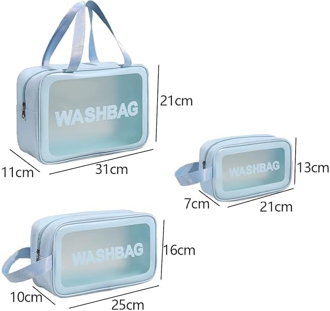 Travel Makeup Pouch Set Toiletry Bag Cosmetic Organizer Bag for Women and Girls Toiletry Storage Kit Set of 3, BLUE, M, Travel Accessories - Image 2