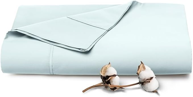 Pizuna Pure 100% Cotton Flat Sheets Only King Baby Blue (1 PC), Luxurious 400 Thread Count Long Staple Cotton Sateen with 4inch Hem (Combed King Flat Sheet Only Cotton) by Pizuna