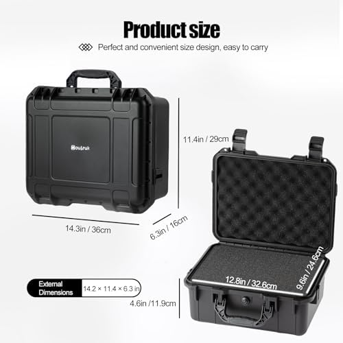 small Hard case Waterproof Hard Case with DIY Customizable Foam Insert Portable Protective for Camera Drones Equipments Tools Test Instruments 14.2''x11.4''x6.3'' - Image 3