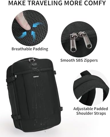 ECOHUB 17'' Small Travel Backpack, United Airlines Personal Item Bag 16.9"x10"x7.5" Carry on Backpack with USB Port Luggage Sleeve Travel Essentials for Men Women Water Resistant, Black - Image 4