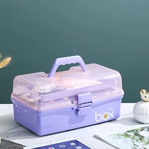 Kinsorcai 12'' Three-Layer Clear Plastic Storage Box/Tool Box, Multipurpose Organizer and Portable Handled Storage Case for Art Craft and Cosmetic (Purple) - Image 5