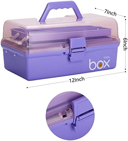 Kinsorcai 12'' Three-Layer Clear Plastic Storage Box/Tool Box, Multipurpose Organizer and Portable Handled Storage Case for Art Craft and Cosmetic (Purple) - Image 2