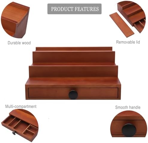 3 Tier Men's Cologne Organizer, Brown Wood Perfume Display Stand w/ Drawer | Tiered Cologne Shelf Rack, Classic Perfume Holder, Hidden Accessory Storage, Dresser Fragrance Display, Gift for Men - Image 4