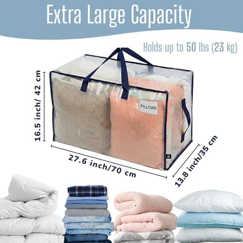 VENO 4 Pack Clear Extra Large Moving Bags & Storage Totes, Heavy Duty Organizer with Reinforced Handles & Strong Zippers for Clothes, College Dorm Essentials, Moving Supplies - Image 4