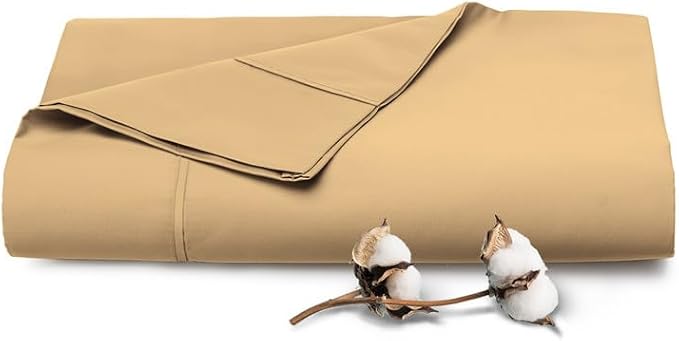 Pizuna Pure 100% Cotton Flat Sheets Only Full Tan (1 PC), Luxurious 400 Thread Count Long Staple Cotton Sateen with 4inch Hem (Combed Full Flat Sheet Only Cotton) by Pizuna