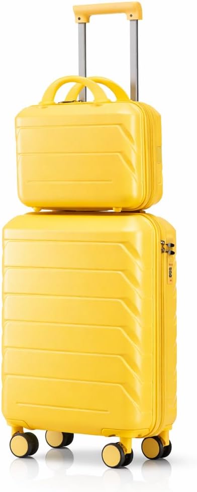 Gradient Color Suitcase 2-Piece Set, 20" Rotating Wheel Suitcase with 14" Cosmetic Case, Lightweight Durable Hardshell Luggage with 360° Spinner Wheels for Travel, Women & Girls (Yellow-1) by Unknown
