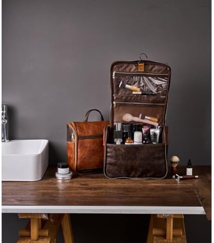 EURYNOME Personalized Hanging Toiletry Bag for Women and Men, Large PU Leather Toiletries Organizer, Water-resistant Bathroom Shaving Kit for Cosmetics, Makeup Case - Image 5