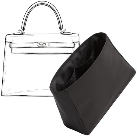 Soft Nylon Kelly 28 Bag Insert, Lightweight Luxury Purse Organizer Insert for Hermes Kelly 28 with Multiple Pockets, Premium Smooth Zipper Inner Liner for Women's Handbags (KL28, Black) by OAIKOR