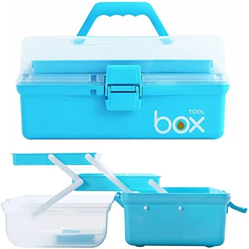 Kinsorcai 12'' Three-Layer Clear Art Box Organizer, Multipurpose Plastic Craft Box with Handle (Blue) - Image 3