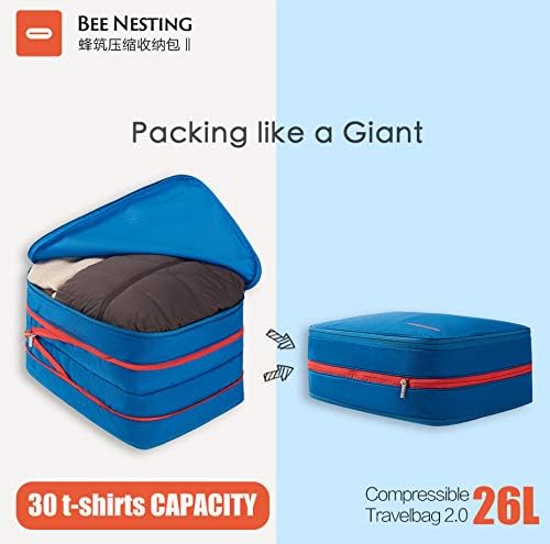 BeeNesting 2 Layers Large Compression Packing Cubes for travel carry on Compressable Packing Bags for clothes (26L, Blue red) - Image 2