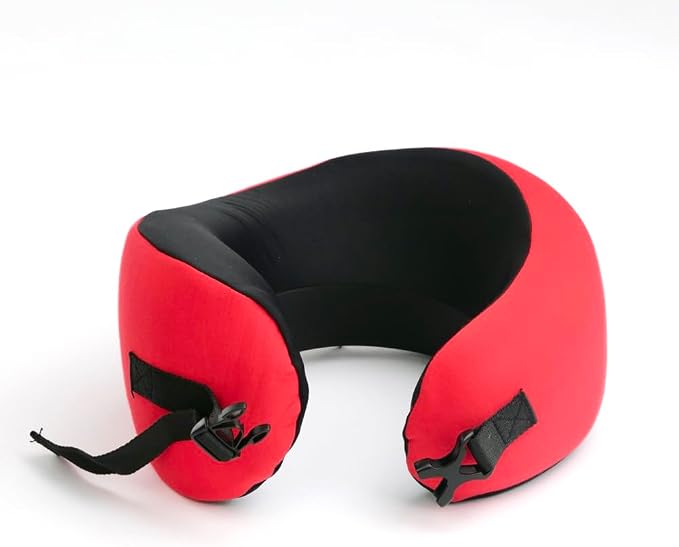 C CUSHION LAB Travel Pillow, Award-Winning Patented Ergonomic Design for Chin & Neck Support Memory Foam Neck Pillow, Compact Airplane Pillow for Traveling, Flight, Car (Bold Red, Medium) - Image 2