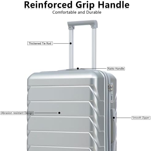 Hardside Luggage Sets, Lightweight Stripes Suitcase with Spinner Wheels, Sliver-220 - Image 2