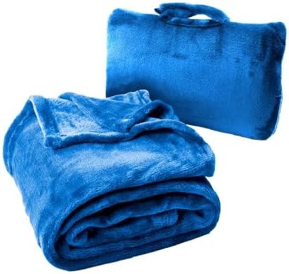 Cabeau Fold ‘N Go Travel Blanket Doubles as Neck Support Pillow, Versatile Lumbar Support Cushion, with Compact Travel Case - French Microfiber (Blue) (Pack of 2) - Image 7