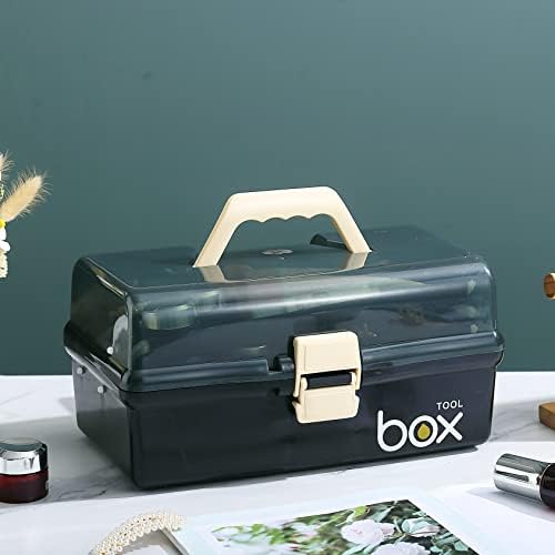 Kinsorcai 12'' Three-Layer Clear Plastic Storage Box/Tool Box, Multipurpose Organizer and Portable Handled Storage Case for Art Craft and Cosmetic (Black) - Image 5