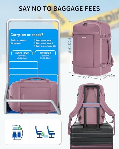ECOHUB 17'' Small Travel Backpack, United Airlines Personal Item Bag 16.9"x10"x7.5" Carry on Backpack with USB Port Luggage Sleeve Travel Essentials for Men Women Water Resistant, Pink - Image 3