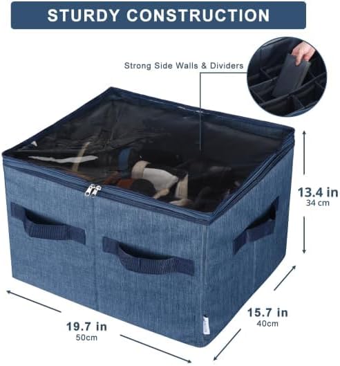 Moteph Shoe Organizer Closet Storage Solution with Clear Cover & Adjustable Dividers for Shoes, Handbags, Blankets, Linen, Clothing (Medium - 16 Pairs, Navy Blue) - Image 6