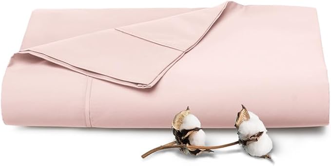 Pizuna Pure 100% Cotton Flat Sheets Only King Light Pink (1 PC), Luxurious 400 Thread Count Long Staple Cotton Sateen with 4inch Hem (Combed King Flat Sheet Only Cotton) by Pizuna