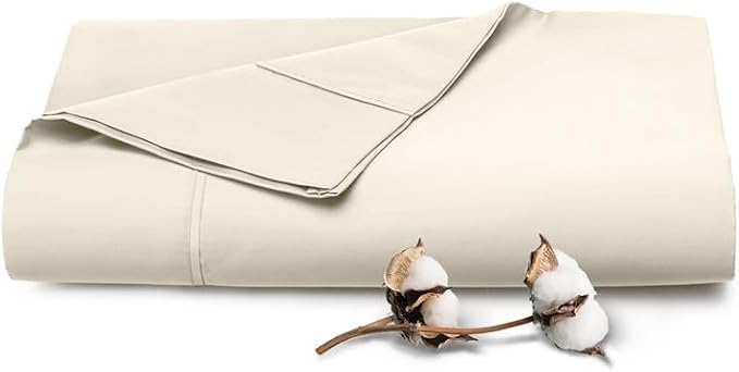 Pizuna Pure 100% Cotton Flat Sheets Only Queen Ivory (1 PC), Luxurious 400 Thread Count Long Staple Cotton Sateen with 4inch Hem (Combed Queen Flat Sheet Only Cotton) by Pizuna