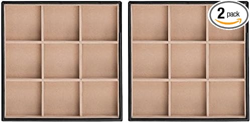 Glenor Co Jewelry Organizer Tray - Set of 2 - Stackable 18 Slots Jewelry Storage Trays - Display on Dresser or Drawer - Compatible with Other Trays - Black by GlenorCo
