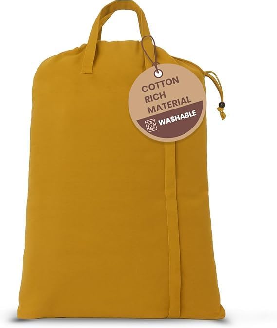 LFH Home Large Premium Cotton Rich Canvas Laundry Bag with Drawstring and Handles Heavy Duty, Multi-Use, and Washable for Home, Travel, College or Storage 28x40 (Pack of 4)-Yellow by LFHHomePrivateLimited
