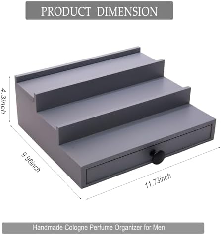 3 Tier Men's Cologne Organizer, Gray Wooden Display Stand with Drawer | Tiered Cologne Shelf and Rack, Hidden Accessory Storage, Multi-compartment, Dresser Fragrance Display, Gift for Men - Image 5