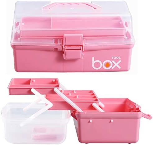 Kinsorcai 12'' Three-Layer Clear Plastic Storage Box with Handle, Craft Tool Box, 3 Layer Pink Tackle Box for Women, Organizer Box for Sewing Art and Cosmetic (Pink) - Image 3