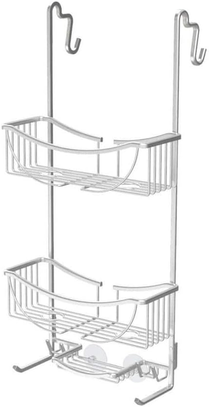 Better Living Products 13634 VENUS 3-Tier Over the Shower Door Caddy, Grey | Rustproof Aluminum Shower Door Organizer, 2 Large Baskets, Built-in Storage Hooks & Soap Dish, Suction Cups, No Drill - Image 2