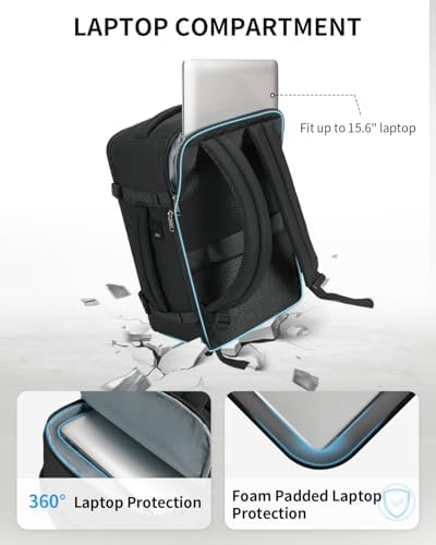 ECOHUB 17'' Small Travel Backpack, United Airlines Personal Item Bag 16.9"x10"x7.5" Carry on Backpack with USB Port Luggage Sleeve Travel Essentials for Men Women Water Resistant, Black - Image 3