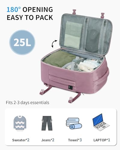 ECOHUB 17'' Small Travel Backpack, United Airlines Personal Item Bag 16.9"x10"x7.5" Carry on Backpack with USB Port Luggage Sleeve Travel Essentials for Men Women Water Resistant, Pink - Image 4