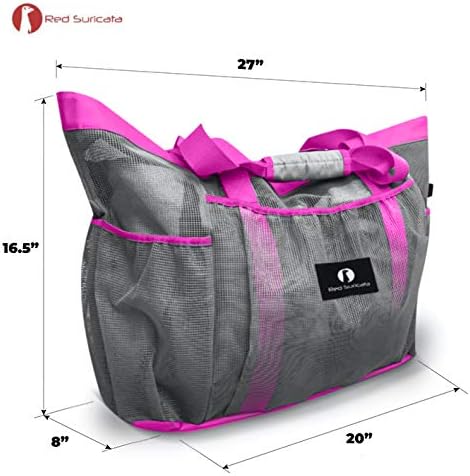 Red Suricata Mesh Beach Bag with Zipper - Extra Large Beach Tote Bag – Pool Bag | with Zipper - Image 5