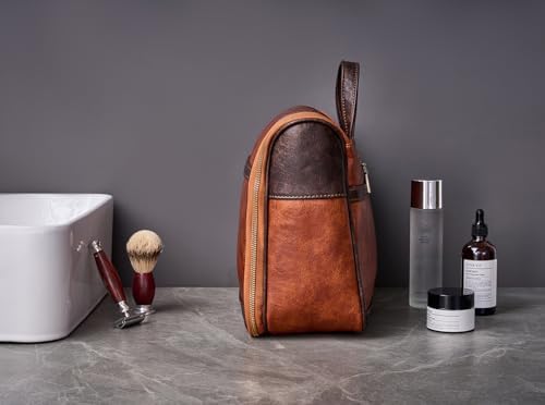 EURYNOME Hanging Toiletry Bag for Women and Men, Large PU Leather Toiletries Organizer, Water-resistant Bathroom Shaving Kit for Cosmetics, Makeup Case - Image 4