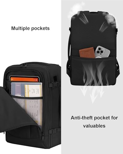 ECOHUB 17'' Small Travel Backpack, United Airlines Personal Item Bag 16.7"x10"x8" with 13 Pockets Carry on Backpack with USB Port Luggage Sleeve Travel Essentials for Men Women Water Resistant, Black - Image 4