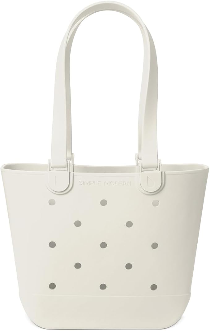 Simple Modern Medium Beach Bag | Waterproof Getaway Rubber Tote with Zipper Pocket for Travel, Pool, Boat, Groceries, Sports | Cream by Unknown