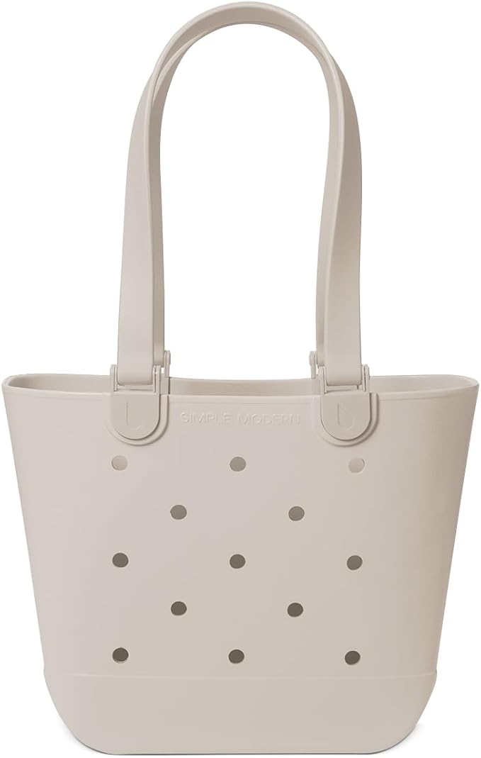 Simple Modern Medium Beach Bag | Waterproof Getaway Rubber Tote with Zipper Pocket for Travel, Pool, Boat, Groceries, Sports | Almond Birch by Unknown